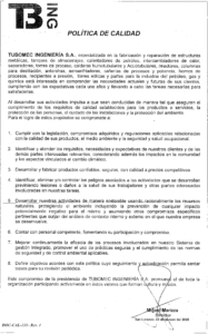 Política de Calidad de Tubomec Ingeniería S.A. - 2025